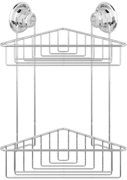 Vakumlu 2 Katlı Banyo Köşe Rafı Krom DM257