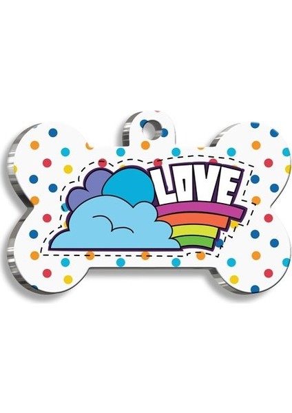 Renkli Puantiyeli Love Kemik Şekilli Köpek Künyesi Small 2,1 x 3,1 cm