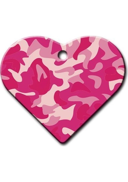 Pembe Kamuflaj Desenli Geniş Kalp Kedi Köpek Künyesi Medium