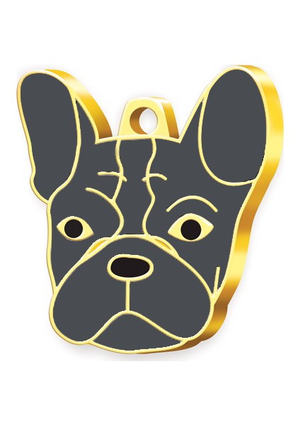 Altın Kaplama French Bulldog Köpek Künyesi (Gri)