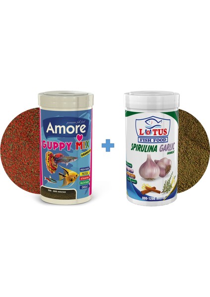 Guppy Mix 250ML + Lotus Spirulina Garlic 250ML Tropikal Balık Yemi