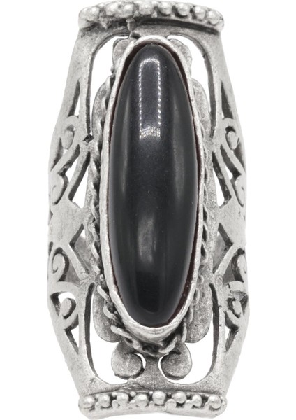 Kadın Antik Gümüş Kaplama Renkli Boncuk Detaylı Ayarlanabilir Otantik Yüzük