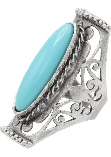 Kadın Antik Gümüş Kaplama Renkli Boncuk Detaylı Ayarlanabilir Otantik Yüzük fırsatları