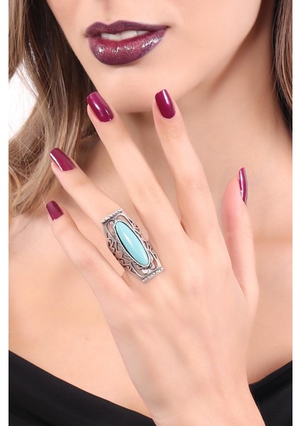 Kadın Antik Gümüş Kaplama Renkli Boncuk Detaylı Ayarlanabilir Otantik Yüzük fiyatları