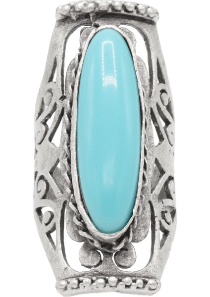 Kadın Antik Gümüş Kaplama Renkli Boncuk Detaylı Ayarlanabilir Otantik Yüzük indirimleri