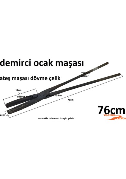 Ocak Maşası 76cm Düz Model Demirci Köz Ateş Maşası Dövme Çelik Körük Maşası Duble Büyük Boy