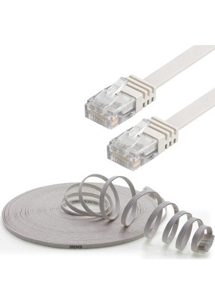 CAT6 Yassı Ethernet (Network, LAN) Kablosu, Beyaz, 50 cm