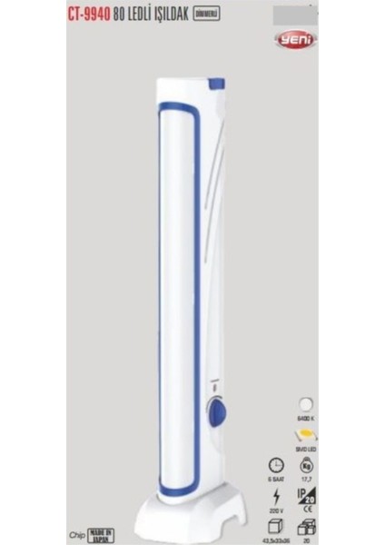 CT-9940 80 Ledli Dimmerli 6 Saat Şarjlı Ayarlı Işıldak CT-9940
