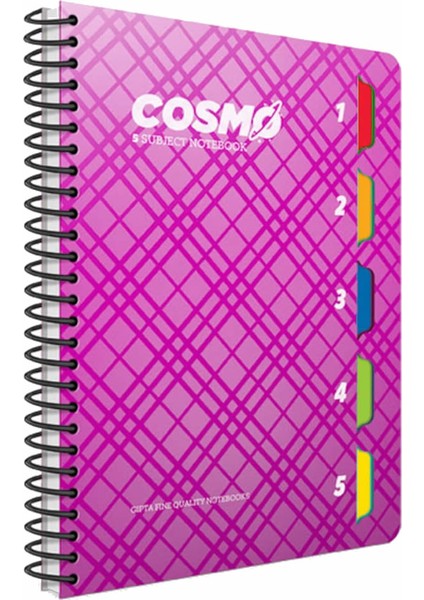 A4 150 Yaprak Kareli Cosmo Spiralli 5 Seperatörlü Plastik Kapaklı Defter