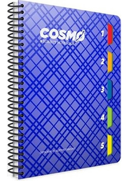 A4 150 Yaprak Kareli Cosmo Spiralli 5 Seperatörlü Plastik Kapaklı Defter