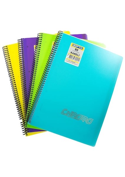 A4 80 Yprak Çizgili Chromo Plus Spiralli Plastik Kapak Defter