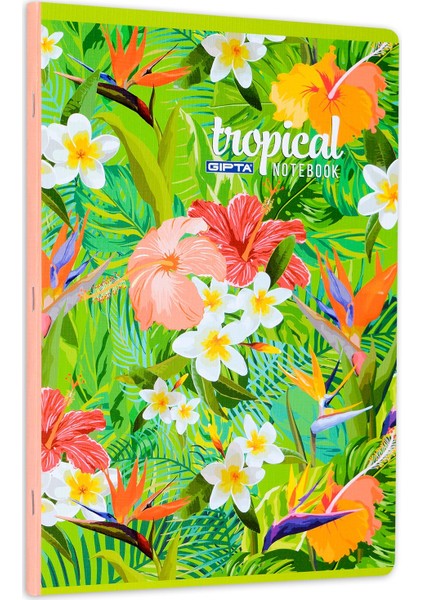 A4 80 Yaprak Kareli Tropıcal Tel Dikişli Karton Kapaklı Defter