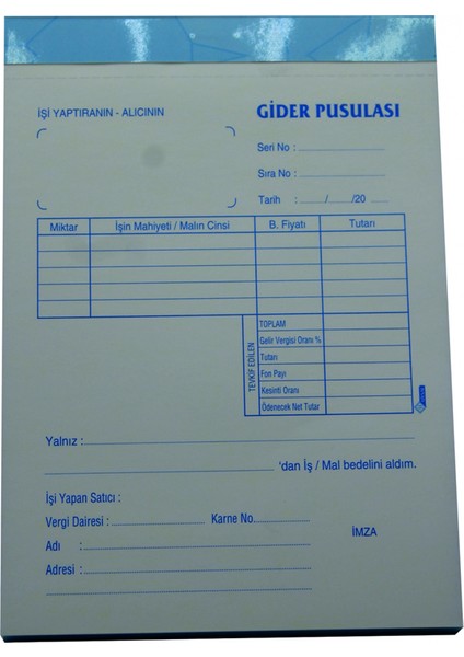 20X50 2 Nüsha Otokopili Gider Makbuzu