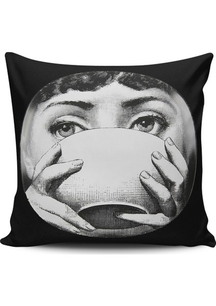 Fornasetti Figürlü Dijital Baskılı Kırlent Kılıfı