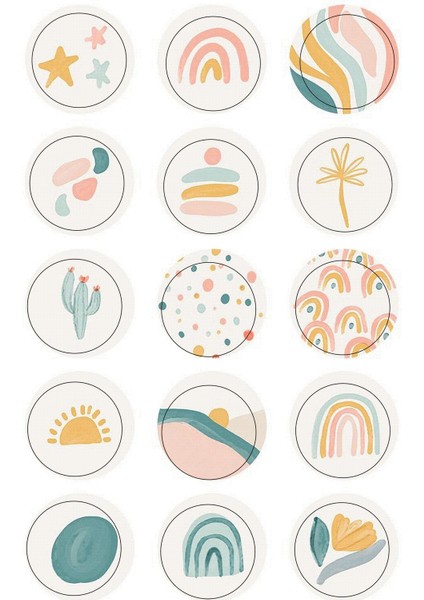 Renkli Desenli Yuvarlak Sticker