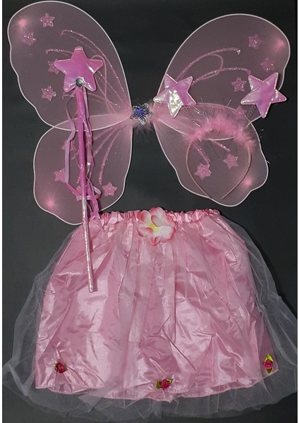 Etekli Kelebek Kanat Seti 4 Parça Pembe