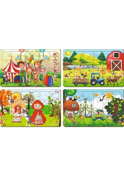 4 Adet 24 Parça Ahşap Puzzle Yapboz Set-6