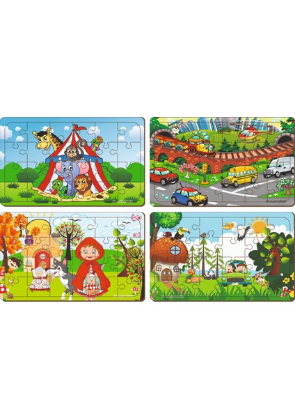 4 Adet 24 Parça Ahşap Puzzle Yapboz Set-7