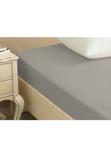 Düz Pamuklu Super King Lastikli Çarşaf 200 x 200 cm Çakıl Taşı