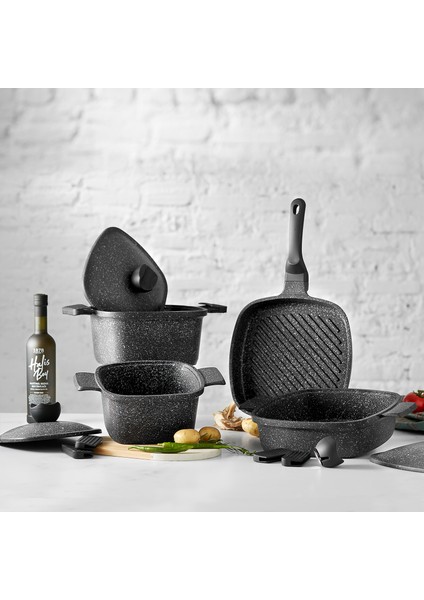 Bio Granit Kare 7 Parça Tencere Seti Grey