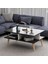 Ahşap Ayaklı Modern Dekoratif Orta Sehpa 90 cm Beyaz- Siyah Mermer Desen 2