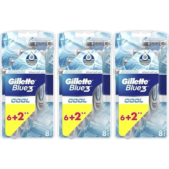 Gillette Blue3 Cool Serinletici Tıraş Bıçağı 8 Lİ x 3 Paket