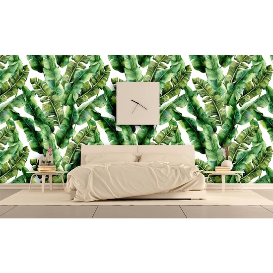 Özen Duvar Kağıdı Tropikal Yeşil Yapraklar Duvar Kağıtları