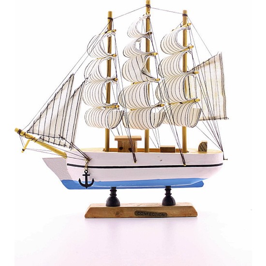 Hediye Filesi Ahşap El Yapımı Yelkenli Gemi Maketi Dekoratif Hobi 23CM- F