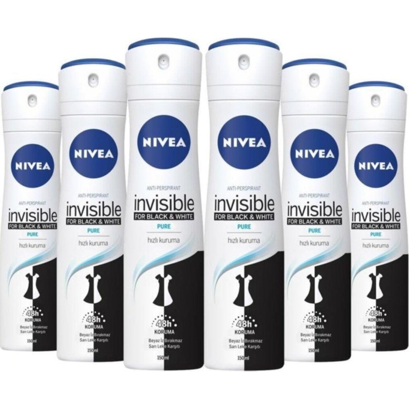 Nivea Deodorant Bayan Invisible Black & White Pure 150 ml x 6 Adet