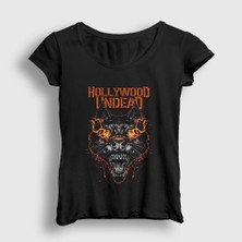 Presmono Kadın Siyah Wolf Hollywood Undead T-Shirt