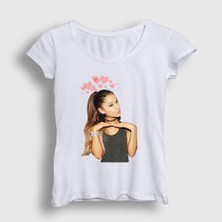 Presmono Kadın Beyaz Hearts Ariana Grande T-Shirt