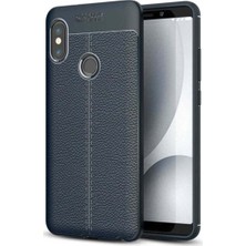 Caseart Redmi Note 5 Pro Kılıf Darbe Korumalı Deri Görünümlü Silikon Arka Kapak - Lacivert