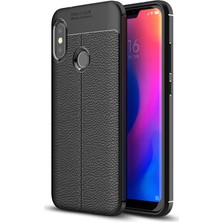Caseart Redmi Note 6 Pro Kılıf Darbe Korumalı Deri Görünümlü Silikon Arka Kapak - Siyah