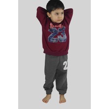 Bluence Erkek Çocuk Baskılı Bordo Pamuklu Eşofman Takımı