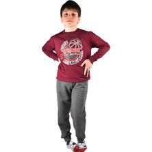 Bluence Erkek Garson Baskılı Bordo Pamuklu Eşofman Takımı