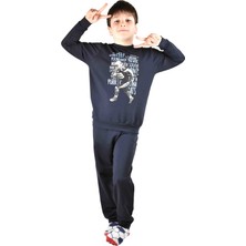 Bluence Erkek Garson Baskılı Lacivert Pamuklu Eşofman Takımı