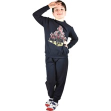 Bluence Erkek Garson Baskılı Siyah Pamuklu Eşofman Takımı