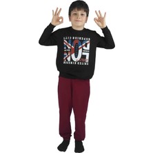 Bluence Erkek Garson Baskılı Siyah Pamuklu Eşofman Takımı