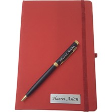 Sanat Hediyelik Isme Özel Tarihsiz Defter +  Metal Kalem Kırmızı