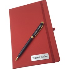 Sanat Hediyelik Isme Özel Tarihsiz Defter +  Metal Kalem Kırmızı