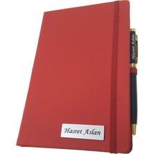 Sanat Hediyelik Isme Özel Tarihsiz Defter +  Metal Kalem Kırmızı