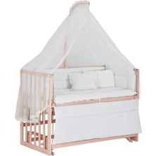 Babycom Anne Yanı Doğal Boyasız Ahşap Kademeli Beşik 70 x 130 cm + Beyaz Uyku Seti