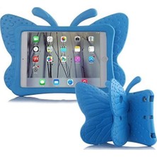 Turotto Apple iPad 7. Nesil 10.2 A2200 A2197 A2198 A2270 Yatay ve Dikey Standlı Kelebek Kanatlı Butterfly Eva Silikon Kılıf+ 9h Temperli Hayalaet (Privacy) Koruyucu Mavi