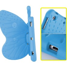 Turotto Apple iPad 7. Nesil 10.2 A2200 A2197 A2198 A2270 Yatay ve Dikey Standlı Kelebek Kanatlı Butterfly Eva Silikon Kılıf+ 9h Temperli Hayalaet (Privacy) Koruyucu Mavi