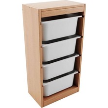 Bienwood BIE-4004 Ahşap 4 Raflı Plastik Çekmeceli Oyuncak Dolabı