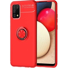 Tekno Grup Samsung Galaxy A02S Kılıf Ultra Korumalı Yüzüklü Manyetik Ravel Silikon + Tam Kaplayan 6d Nano Ekran Koruyucu Kırmızı