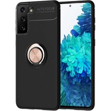 Tekno Grup Samsung Galaxy S21 Plus Kılıf Ultra Korumalı Yüzüklü Manyetik Ravel Silikon + Tam Kaplayan 6d Polymer Nano Ekran Koruyucu Rose