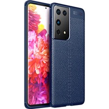 Tekno Grup Samsung Galaxy S21 Ultra Kılıf Ultra Korumalı Deri Desenli Lüx Niss Silikon Kılıf + Tam Kaplayan 6d Polymer Nano Ekran Koruyucu Lacivert
