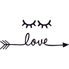 Byken Kirpik ve Love Yazılı Ok Desenli Duvar Sticker