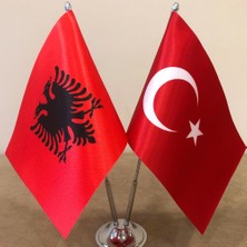 Fors Bayrak Arnavutluk - Türkiye Masa Bayrağı Krom Direkli İkili Bayrak
